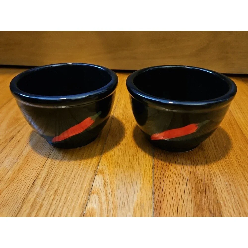 Vintage Y2k Black 4 piece Chip & Dip Serving Set Chili Pepper Design